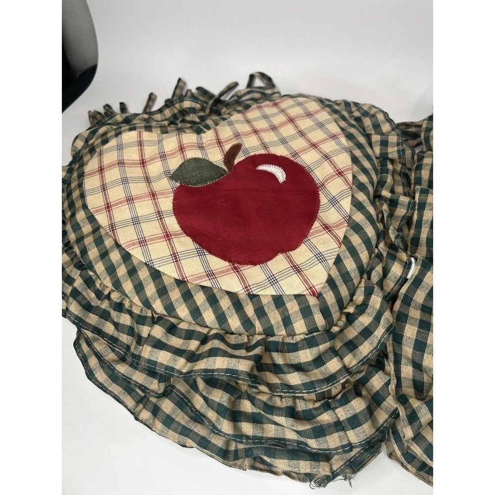 Vintage Primitive Apple Chair Cushions Set of 7 Green Gingham Plaid Tie-On READ